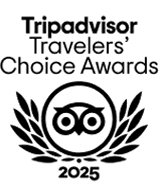 Logo for the 2025 Tripadvisor Travelers' Choice Awards featuring an owl and laurel leaves.